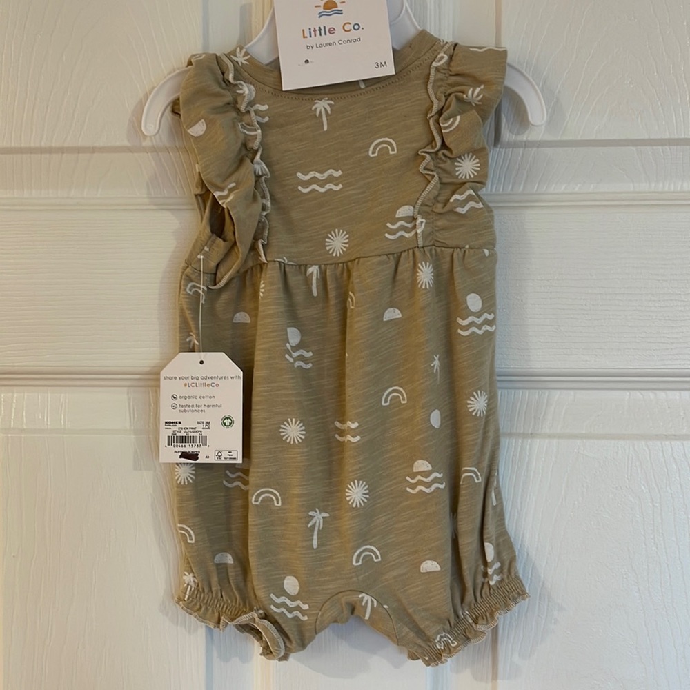Little Co. tan romper, 3 months, new with tags